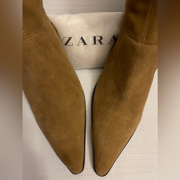 Zara Tan Sand Brown Suede Leather Boots: sz 10 - Picture 3 of 7